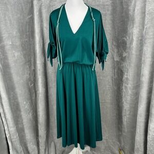 Vintage Patty O'Neil Teal Green V-Neck Dress 70s Siren 80s Retro Union Made